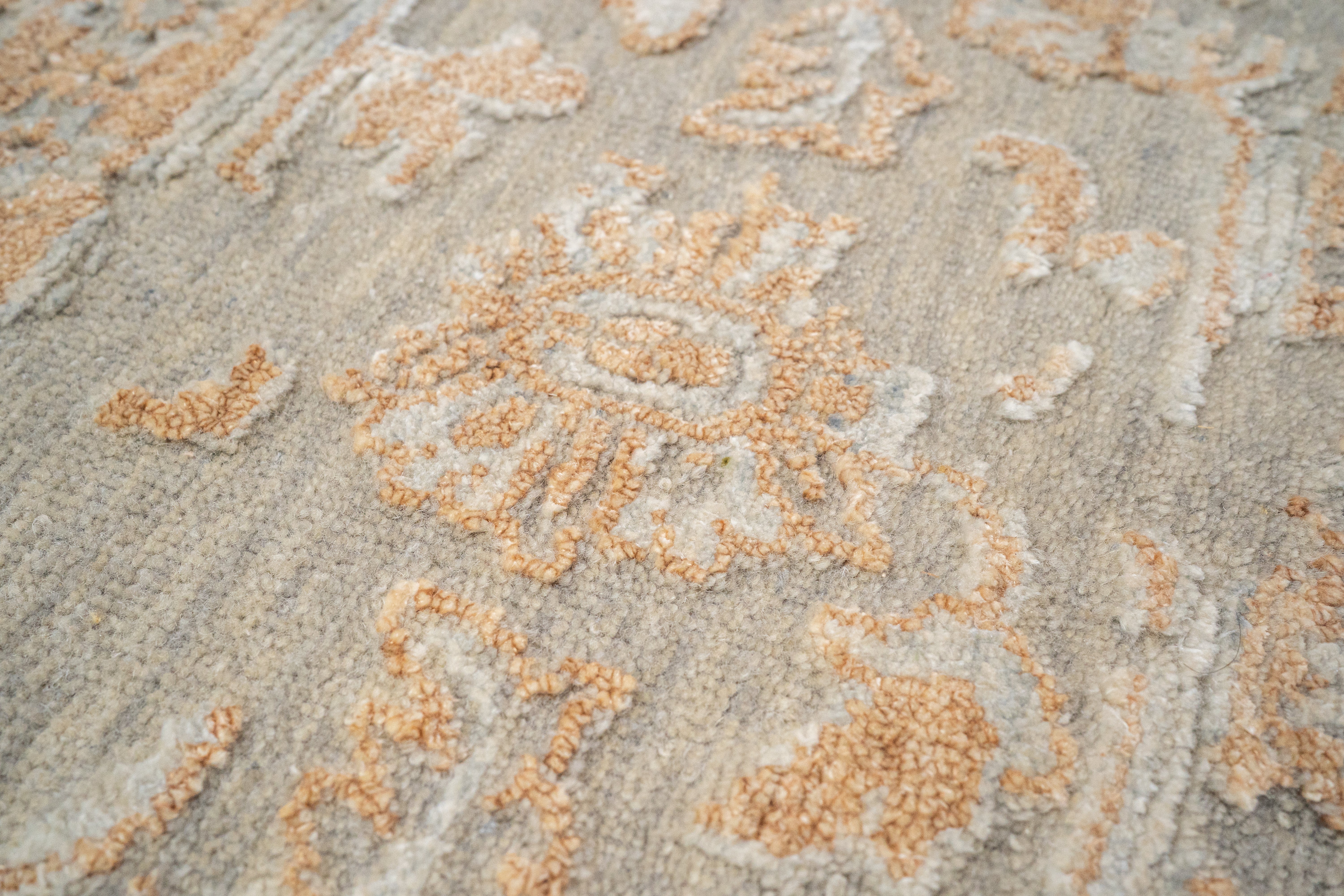 Modern Erased Handknotted Carpet DIA - 0013 M29  Dark Gray & Deer